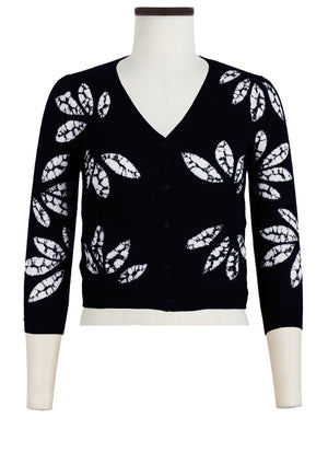 Charlotte Cardigan V Neck 3/4 Sleeve_70% Silk 30% Cashmere (Bamboo Shibori)