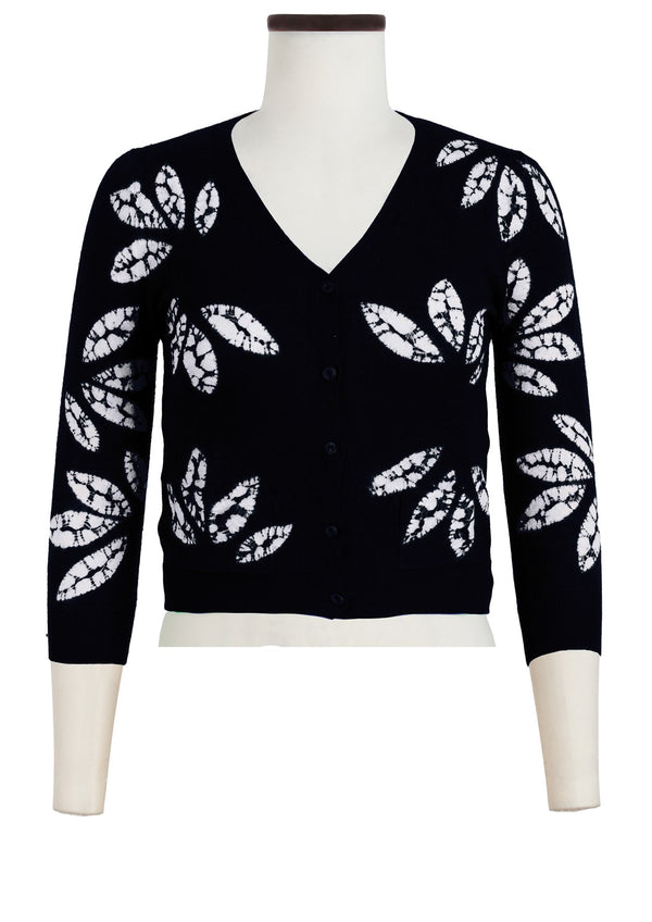 Charlotte Cardigan V Neck 3/4 Sleeve_70% Silk 30% Cashmere (Bamboo Shibori)