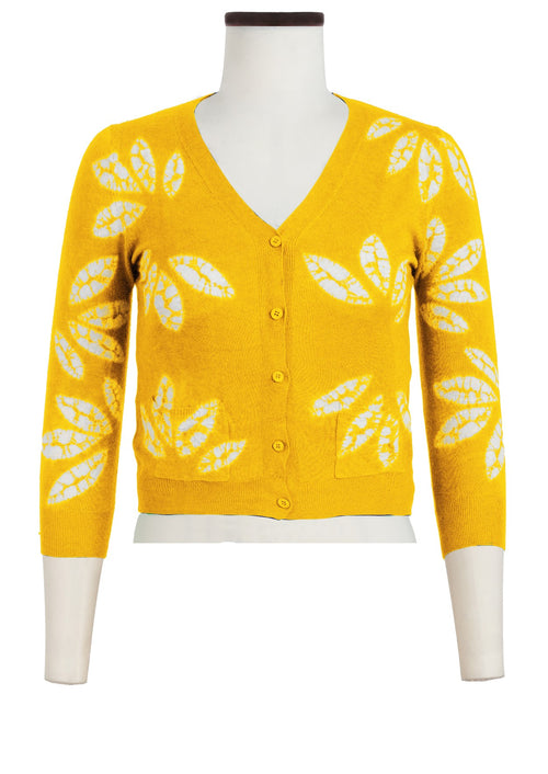 Charlotte Cardigan V Neck 3/4 Sleeve_70% Silk 30% Cashmere (Bamboo Shibori)