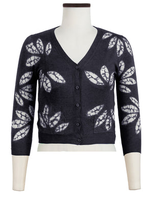 Charlotte Cardigan V Neck 3/4 Sleeve_70% Silk 30% Cashmere (Bamboo Shibori)