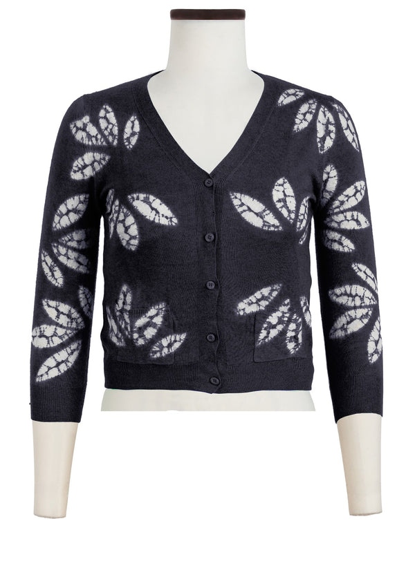Charlotte Cardigan V Neck 3/4 Sleeve_70% Silk 30% Cashmere (Bamboo Shibori)