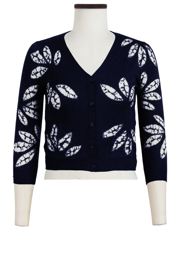 Charlotte Cardigan V Neck 3/4 Sleeve_70% Silk 30% Cashmere (Bamboo Shibori)
