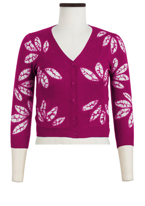 Charlotte Cardigan V Neck 3/4 Sleeve_70% Silk 30% Cashmere (Bamboo Shibori)