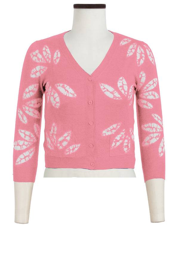 Charlotte Cardigan V Neck 3/4 Sleeve_70% Silk 30% Cashmere (Bamboo Shibori)