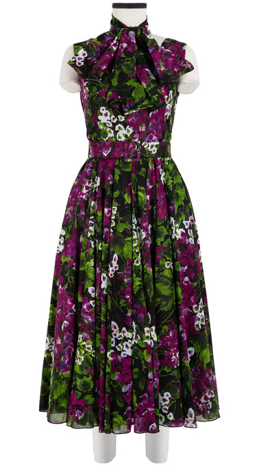 Aster Dress Boat Neck Mini Cap Sleeve Midi Length Cotton Musola (Bell Flower New)