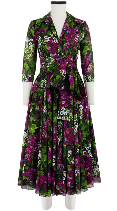 Aster Dress Shirt Collar 3/4 Sleeve Midi Length Cotton Musola (Bell Flower New)