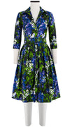 Audrey Dress #1 Shirt Collar 3/4 Sleeve Cotton Stretch (Bell Flower New)