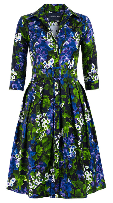 Audrey Dress #1 Shirt Collar 3/4 Sleeve Cotton Stretch (Bell Flower New)