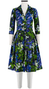 Audrey Dress #1 Shirt Collar 3/4 Sleeve Cotton Stretch (Bell Flower New)