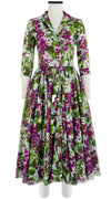 Aster Dress Shirt Collar 3/4 Sleeve Midi Length Cotton Musola (Bell Flower New)