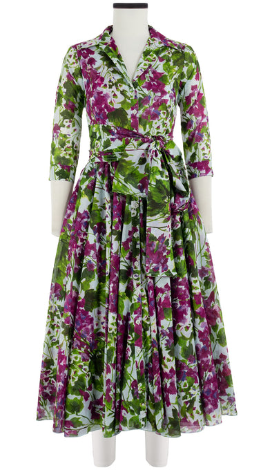 Aster Dress Shirt Collar 3/4 Sleeve Midi Length Cotton Musola (Bell Flower New)
