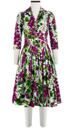 Audrey Dress #2 Shirt Collar 3/4 Sleeve Long Length Cotton Stretch (Bell Flower New)