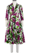 Audrey Dress #2 Shirt Collar 3/4 Sleeve Long Length Cotton Stretch (Bell Flower New)