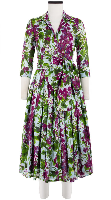 Audrey Dress #4 Shirt Collar 3/4 Sleeve Midi Length Cotton Musola (Bell Flower New)