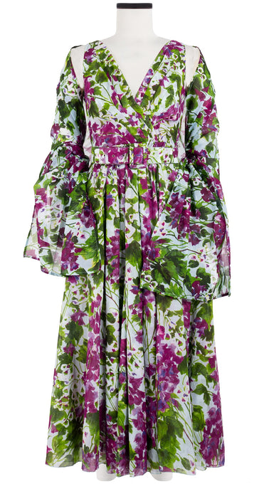 Vivien Dress #1 V Neck Sleeveless Midi Plus Length Cotton Musola (Bell Flower New)