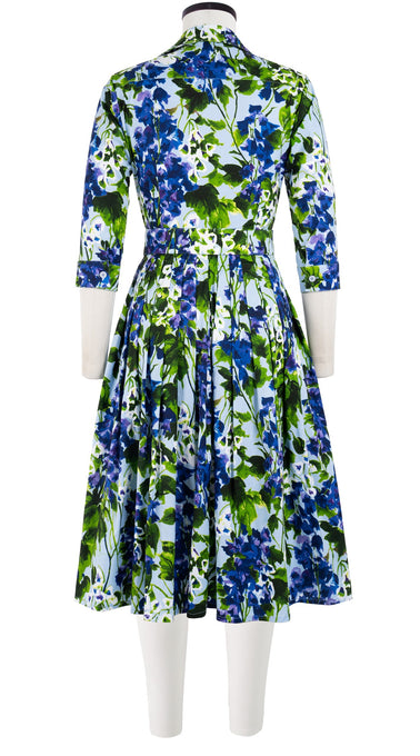 Audrey Dress #2 Shirt Collar 3/4 Sleeve Long Length Cotton Stretch (Bell Flower New)