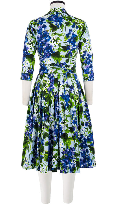 Audrey Dress #2 Shirt Collar 3/4 Sleeve Long Length Cotton Stretch (Bell Flower New)