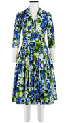 Audrey Dress #2 Shirt Collar 3/4 Sleeve Long Length Cotton Stretch (Bell Flower New)