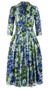 Audrey Dress #4 Shirt Collar 3/4 Sleeve Midi Length Cotton Musola (Bell Flower New)