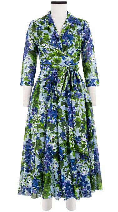 Olivia Dress Shirt Collar 3/4 Sleeve Midi Length Cotton Musola (Bell Flower New)