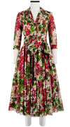 Aster Dress Shirt Collar 3/4 Sleeve Midi Length Cotton Musola (Bell Flower New)