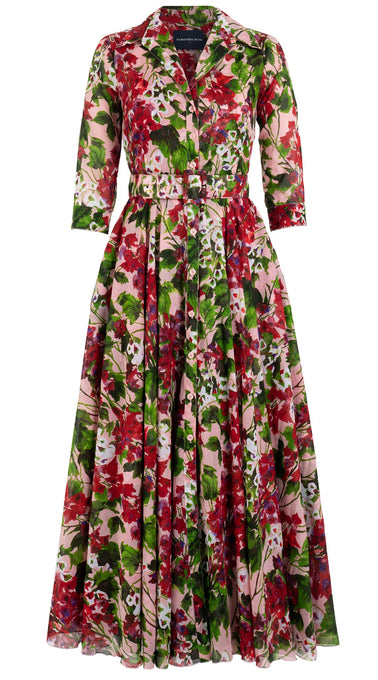 Aster Dress #2 Shirt Collar 3/4 Sleeve Maxi Length Cotton Musola (Bell Flower New)
