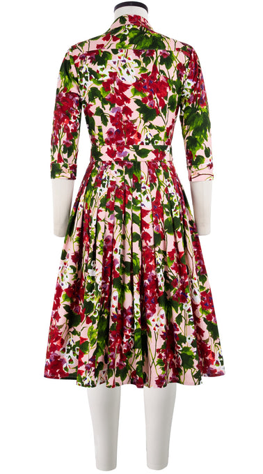 Audrey Dress #2 Shirt Collar 3/4 Sleeve Long Length Cotton Stretch (Bell Flower New)