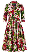 Audrey Dress #2 Shirt Collar 3/4 Sleeve Long Length Cotton Stretch (Bell Flower New)