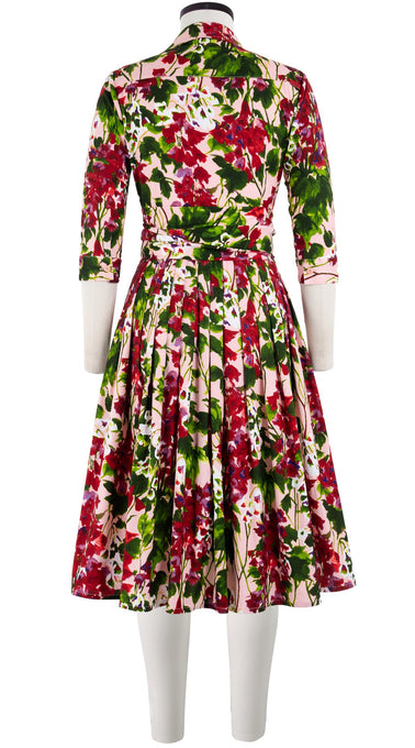 Audrey Dress #2 Shirt Collar 3/4 Sleeve Long Length Cotton Stretch (Bell Flower New)