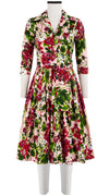 Audrey Dress #2 Shirt Collar 3/4 Sleeve Long Length Cotton Stretch (Bell Flower New)