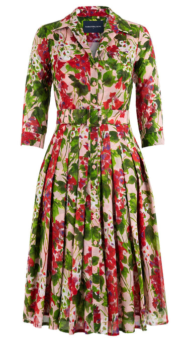 Audrey Dress #4 Shirt Collar 3/4 Sleeve Long Length Cotton Musola (Bell Flower New)
