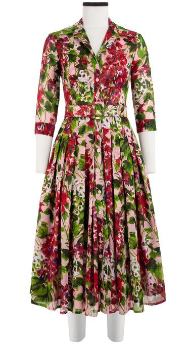 Audrey Dress #4 Shirt Collar 3/4 Sleeve Midi Length Cotton Musola (Bell Flower New)