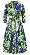 Audrey Dress #1 Shirt Collar 3/4 Sleeve Long Length Cotton Stretch (Bell Flower New)
