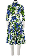 Audrey Dress #1 Shirt Collar 3/4 Sleeve Long Length Cotton Stretch (Bell Flower New)