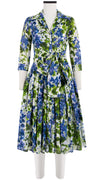 Audrey Dress #4 Shirt Collar 3/4 Sleeve Long Length Cotton Musola (Bell Flower New)