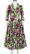 Aster Dress Shirt Collar 3/4 Sleeve Midi Length Cotton Musola (Bell Flower New)