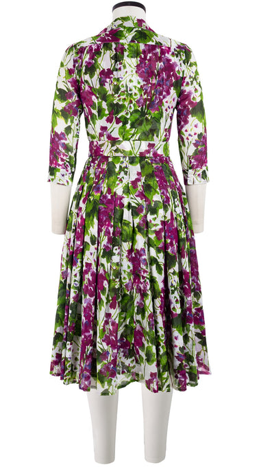 Audrey Dress #4 Shirt Collar 3/4 Sleeve Long Length Cotton Musola (Bell Flower New)
