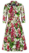 Audrey Dress #3 Shirt Collar 3/4 Sleeve Cotton Stretch (Bell Flower New)