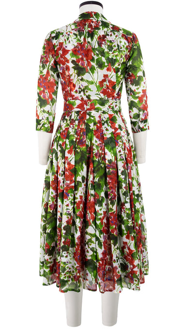 Audrey Dress #4 Shirt Collar 3/4 Sleeve Midi Length Cotton Musola (Bell Flower New)