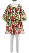 Cozette Dress Square Neck 3/4 Sleeve with Hamilton Belt Mini Length Cotton Musola (Bell Flower New)