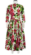 Florance Dress Crew Neck 3/4 Sleeve Midi Length Cotton Stretch (Bell Flower New)