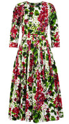Florance Dress Crew Neck 3/4 Sleeve Midi Length Cotton Stretch (Bell Flower New)
