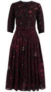 Audrey Dress #4 Jewel Neck Shirt 3/4 Sleeve Midi Length Silk GGT with Musola (Botanic New Small Dark)