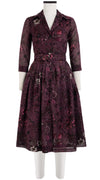 Audrey Dress #6 Shirt Collar 3/4 Sleeve Long Length Cotton Musola (Botanic New Small Dark)
