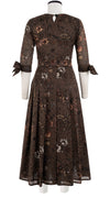 Zeller Dress Crew Neck 3/4 Tie Sleeve Midi Plus Length Cotton Musola (Botanic New Small Dark)