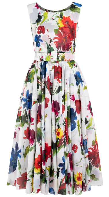 Aster Dress Boat Neck Mini Cap Sleeve Midi Length Cotton Musola (Botanic Watercolor)