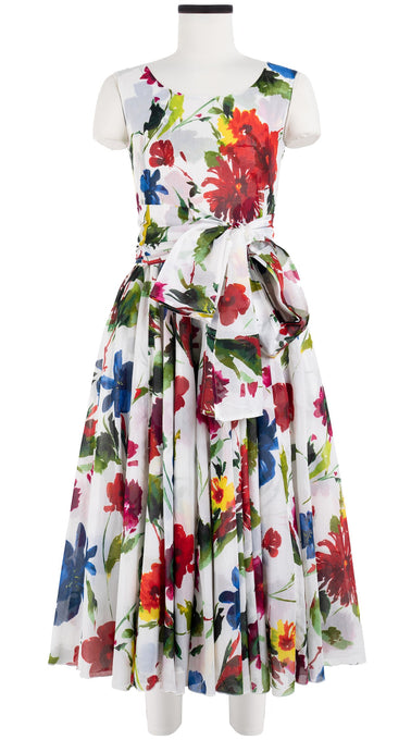 Aster Dress Boat Neck Mini Cap Sleeve Midi Length Cotton Musola (Botanic Watercolor)