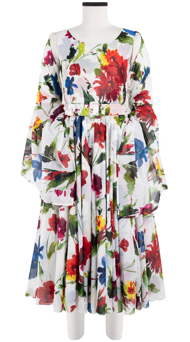 Aster Dress Boat Neck Mini Cap Sleeve Midi Length Cotton Musola (Botanic Watercolor)