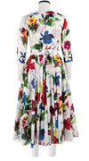 Aster Dress Crew Neck 3/4 Sleeve Midi Length Cotton Musola (Botanic Watercolor)