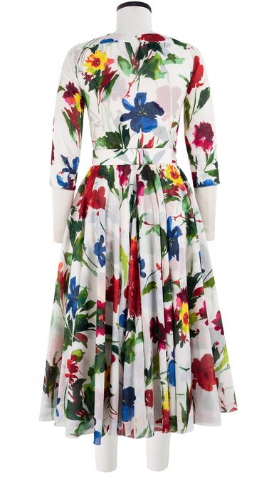 Aster Dress Crew Neck 3/4 Sleeve Midi Length Cotton Musola (Botanic Watercolor)